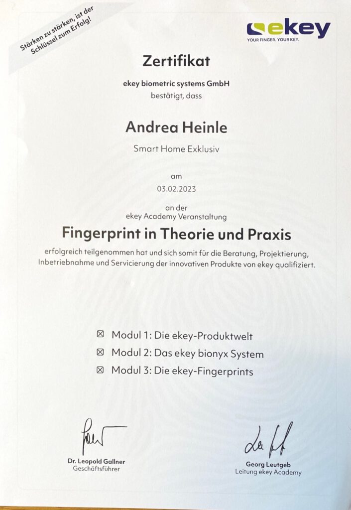 - smart home exklusiv - andrea heinle | zertifikate